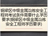 铜梁区中级金属冶炼安全工程师考试条件需要什么学历要求(铜梁区中级金属冶炼安全工程师学历要求)