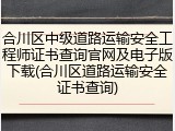 合川区中级道路运输安全工程师证书查询官网及电子版下载(合川区道路运输安全证书查询)