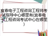 宜春电子工程咨询工程师考试指导中心哪里有(宜春电子工程咨询考试中心在哪里)