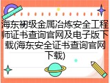 海东初级金属冶炼安全工程师证书查询官网及电子版下载(海东安全证书查询官网下载)