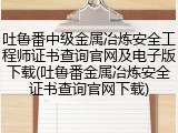 吐鲁番中级金属冶炼安全工程师证书查询官网及电子版下载(吐鲁番金属冶炼安全证书查询官网下载)