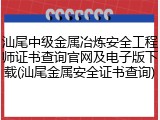 汕尾中级金属冶炼安全工程师证书查询官网及电子版下载(汕尾金属安全证书查询)