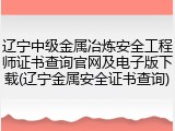 辽宁中级金属冶炼安全工程师证书查询官网及电子版下载(辽宁金属安全证书查询)