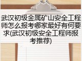 武汉初级金属矿山安全工程师怎么报考哪家最好有何要求(武汉初级安全工程师报考推荐)