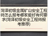 菏泽初级金属矿山安全工程师怎么报考哪家最好有何要求(菏泽初级安全工程师报考推荐)