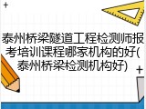 泰州桥梁隧道工程检测师报考培训课程哪家机构的好(泰州桥梁检测机构好)