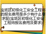 宝坻区初级化工安全工程师的报名费用是多少有什么要求呢(宝坻区初级化工安全工程师报名费用及要求)