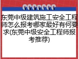 东莞中级建筑施工安全工程师怎么报考哪家最好有何要求(东莞中级安全工程师报考推荐)