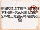 青浦区环境工程咨询工程师有补贴吗怎么领取呢(青浦区环境工程咨询补贴领取流程)