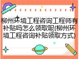 柳州环境工程咨询工程师有补贴吗怎么领取呢(柳州环境工程咨询补贴领取方式)