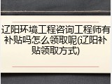 辽阳环境工程咨询工程师有补贴吗怎么领取呢(辽阳补贴领取方式)