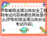 伊犁初级金属冶炼安全工程师考试内容有哪些具体是什么(伊犁初级金属冶炼安全考试内容)