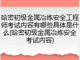 哈密初级金属冶炼安全工程师考试内容有哪些具体是什么(哈密初级金属冶炼安全考试内容)