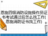 恩施四级消防设施操作员证书考试通过后怎么找工作(恩施消防证书找工作)