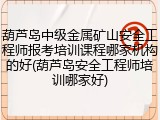 葫芦岛中级金属矿山安全工程师报考培训课程哪家机构的好(葫芦岛安全工程师培训哪家好)
