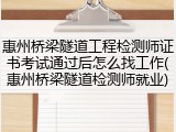 惠州桥梁隧道工程检测师证书考试通过后怎么找工作(惠州桥梁隧道检测师就业)