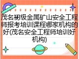 茂名初级金属矿山安全工程师报考培训课程哪家机构的好(茂名安全工程师培训好机构)