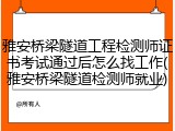 雅安桥梁隧道工程检测师证书考试通过后怎么找工作(雅安桥梁隧道检测师就业)