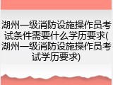 湖州一级消防设施操作员考试条件需要什么学历要求(湖州一级消防设施操作员考试学历要求)