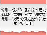忻州一级消防设施操作员考试条件需要什么学历要求(忻州一级消防设施操作员考试学历要求)