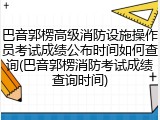 巴音郭楞高级消防设施操作员考试成绩公布时间如何查询(巴音郭楞消防考试成绩查询时间)