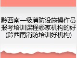 黔西南一级消防设施操作员报考培训课程哪家机构的好(黔西南消防培训好机构)