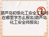 葫芦岛初级化工安全工程师在哪里学怎么报名(葫芦岛化工安全师报名)