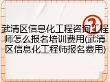 武清区信息化工程咨询工程师怎么报名培训费用(武清区信息化工程师报名费用)