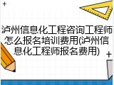 泸州信息化工程咨询工程师怎么报名培训费用(泸州信息化工程师报名费用)