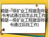 鹤壁一级矿业工程建造师证书考试通过后怎么找工作(鹤壁一级矿业工程建造师证书通过后找工作)