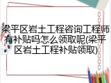 梁平区岩土工程咨询工程师有补贴吗怎么领取呢(梁平区岩土工程补贴领取)