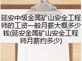延安中级金属矿山安全工程师的工资一般月薪大概多少钱(延安金属矿山安全工程师月薪约多少)