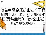 茂名中级金属矿山安全工程师的工资一般月薪大概多少钱(茂名金属矿山安全工程师月薪约多少)