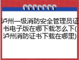 泸州一级消防安全管理员证书电子版在哪下载怎么下(泸州消防证书下载在哪里)