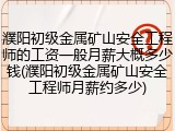 濮阳初级金属矿山安全工程师的工资一般月薪大概多少钱(濮阳初级金属矿山安全工程师月薪约多少)