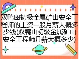 双鸭山初级金属矿山安全工程师的工资一般月薪大概多少钱(双鸭山初级金属矿山安全工程师月薪大概多少)