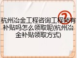 杭州冶金工程咨询工程师有补贴吗怎么领取呢(杭州冶金补贴领取方式)