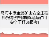 乌海中级金属矿山安全工程师报考资格详解(乌海矿山安全工程师报考)