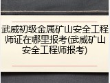 武威初级金属矿山安全工程师证在哪里报考(武威矿山安全工程师报考)