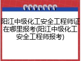 阳江中级化工安全工程师证在哪里报考(阳江中级化工安全工程师报考)