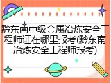 黔东南中级金属冶炼安全工程师证在哪里报考(黔东南冶炼安全工程师报考)