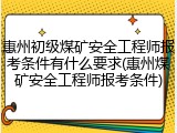 惠州初级煤矿安全工程师报考条件有什么要求(惠州煤矿安全工程师报考条件)