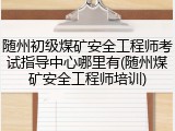 随州初级煤矿安全工程师考试指导中心哪里有(随州煤矿安全工程师培训)