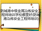 防城港中级金属冶炼安全工程师培训学校哪里好(防城港冶炼安全工程师培训)