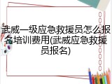 武威一级应急救援员怎么报名培训费用(武威应急救援员报名)