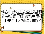 潍坊中级化工安全工程师培训学校哪里好(潍坊中级化工安全工程师培训推荐)