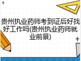 贵州执业药师考到证后好找好工作吗(贵州执业药师就业前景)