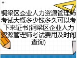 铜梁区企业人力资源管理师考试大概多少钱多久可以考下来证书(铜梁区企业人力资源管理师考试费用及时间查询)