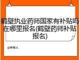 鹤壁执业药师国家有补贴吗在哪里报名(鹤壁药师补贴报名)
