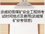 武威初级煤矿安全工程师考试时间地点及费用(武威煤矿安考信息)